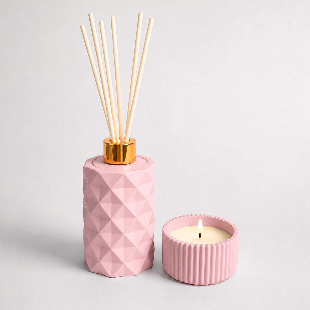 Kit Meu Bebê: Difusor de Talco e Vela Aromática de Flor de Algodão