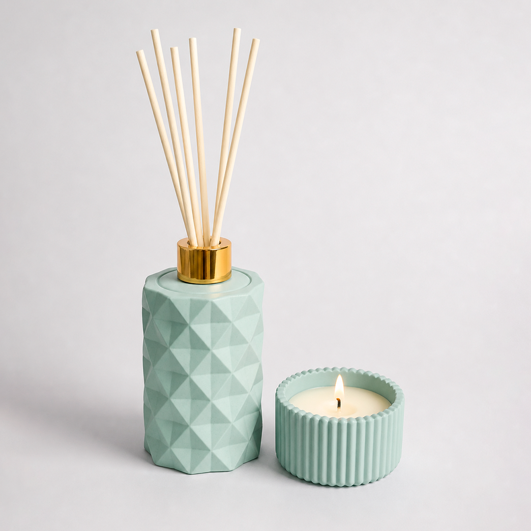 Kit Meu Bebê: Difusor de Talco e Vela Aromática de Flor de Algodão
